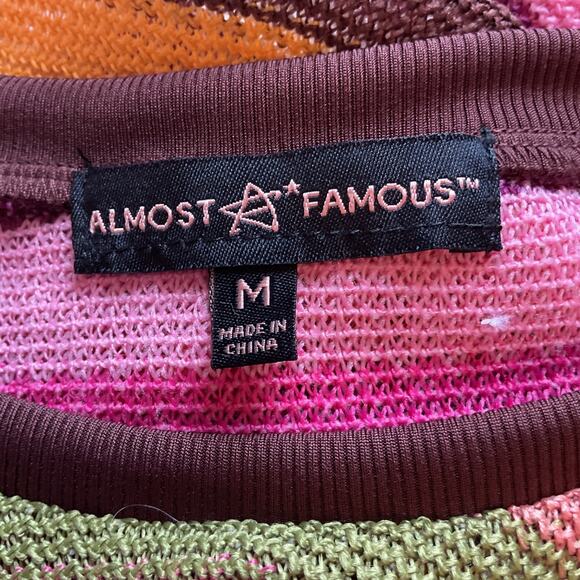 Almost Famous Multicolor Pink Striped Long Sleeve Cropped Bell Sleeve Top M - Picture 3 of 6